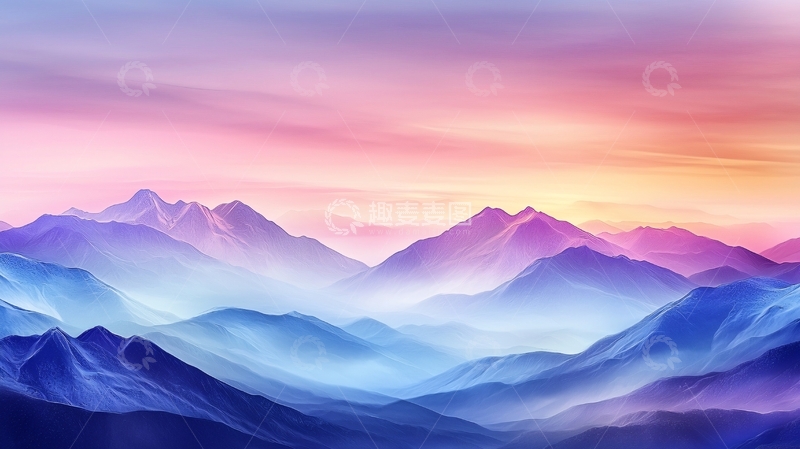 高清大图下载【趣麦麦图】粉紫色山脉水彩风格