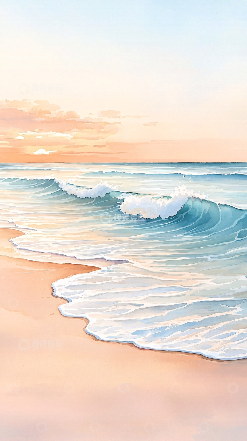 高清大图下载【趣麦麦图】海边日落柔和的波浪