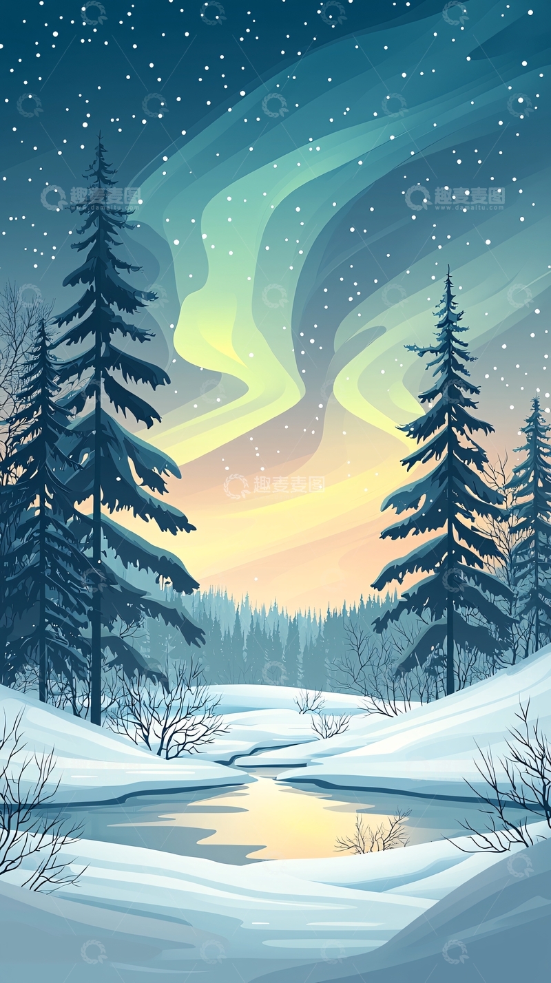 高清大图下载【趣麦麦图】冬季极光雪景