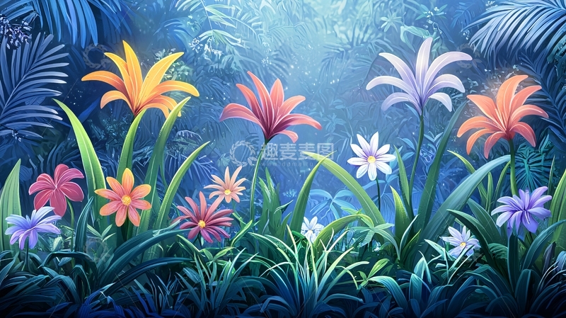 高清大图下载【趣麦麦图】梦幻花丛背景