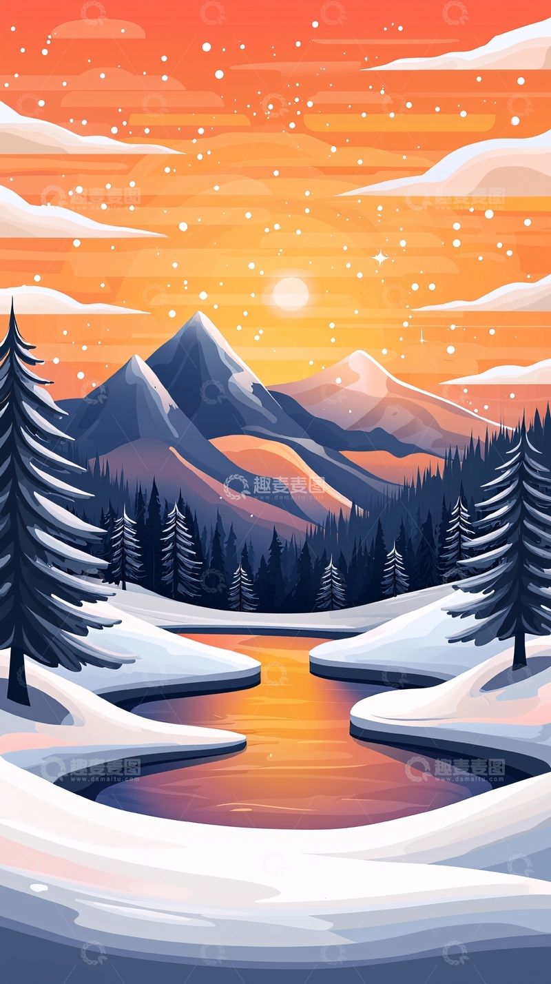 高清大图下载【趣麦麦图】冬日雪山湖光水色