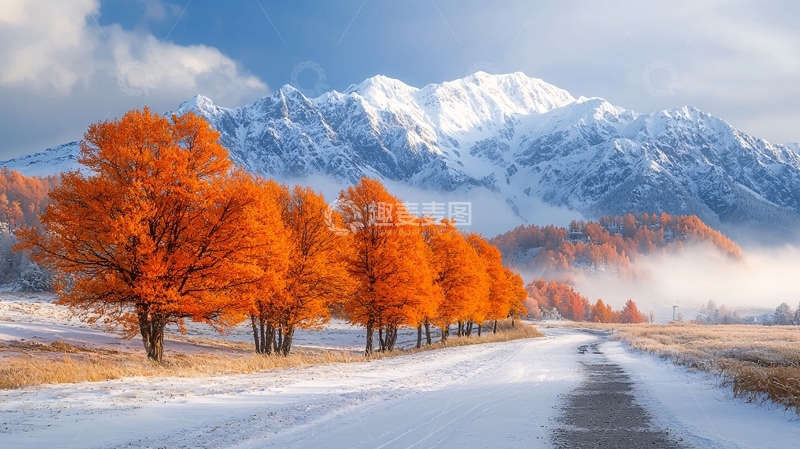 高清大图下载【趣麦麦图】秋日雪山公路美景