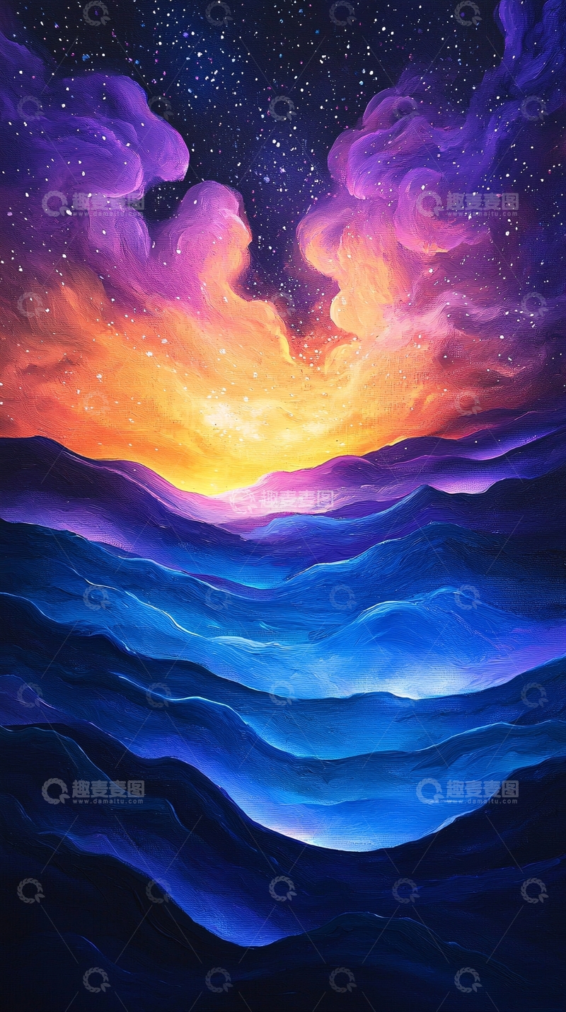 高清大图下载【趣麦麦图】星空下的梦幻山水画