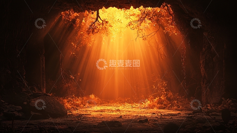 高清大图下载【趣麦麦图】光线穿透黑暗森林的景象