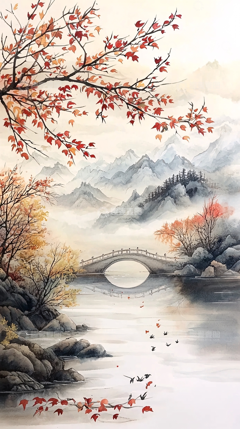 高清大图下载【趣麦麦图】水墨山水秋色