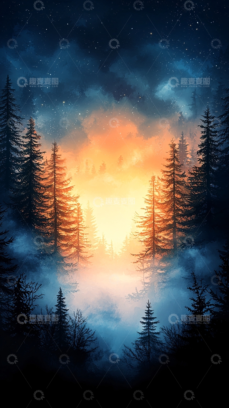 高清大图下载【趣麦麦图】森林夜景高清图片