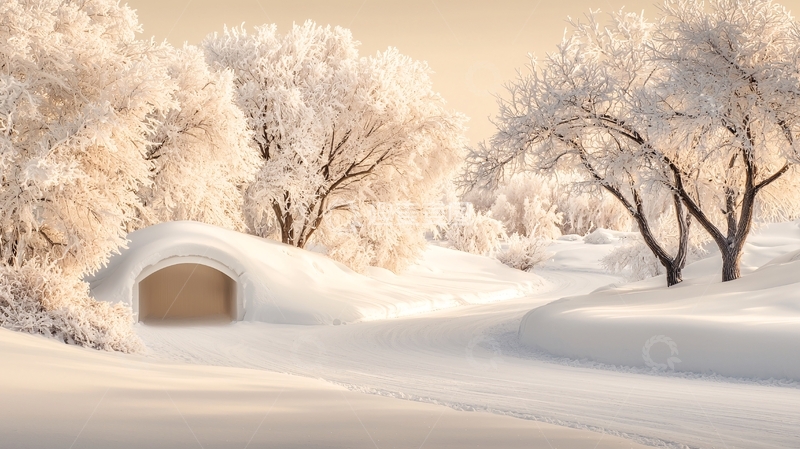 高清大图下载【趣麦麦图】雪覆盖的房屋和树木