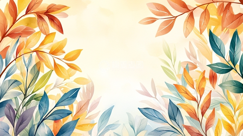 高清大图下载【趣麦麦图】彩色树叶水彩背景