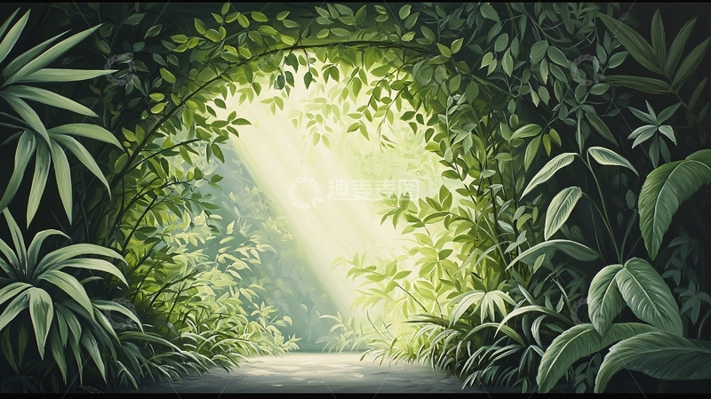 高清大图下载【趣麦麦图】光穿过茂密绿叶的森林