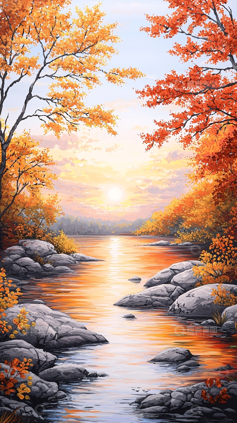 高清大图下载【趣麦麦图】秋日湖畔的金色风景
