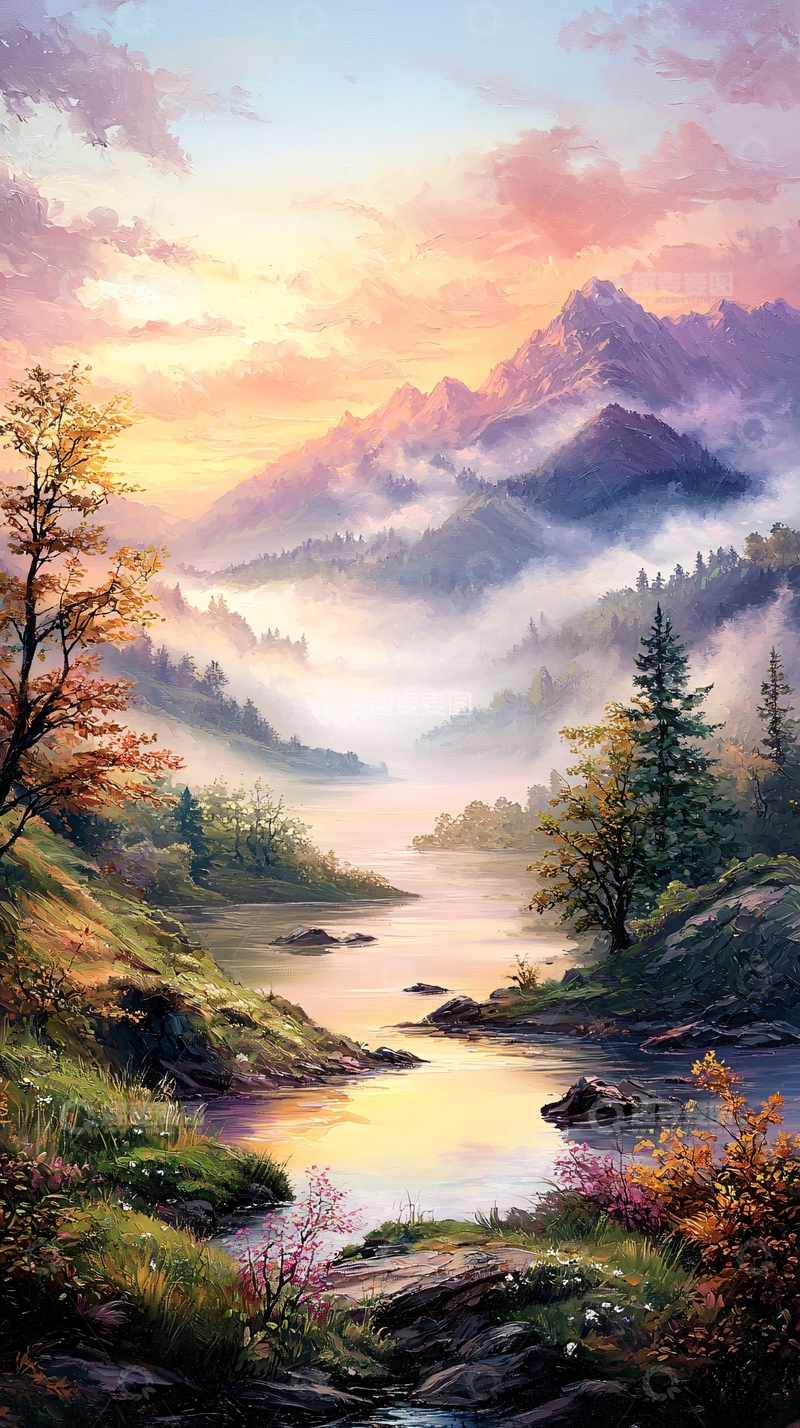 高清大图下载【趣麦麦图】山间水雾朦胧的唯美风景