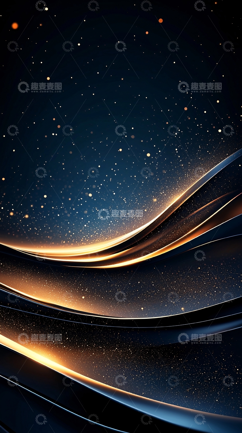 高清大图下载【趣麦麦图】抽象星空背景与金色曲线