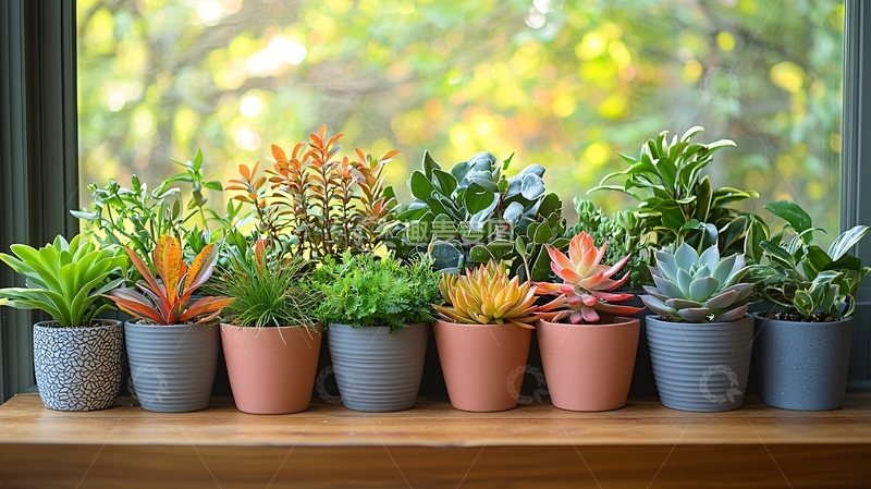 高清大图下载【趣麦麦图】窗台上的盆栽植物特写