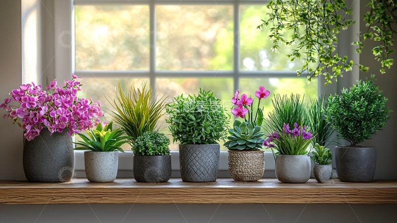 高清大图下载【趣麦麦图】窗台上的盆栽植物