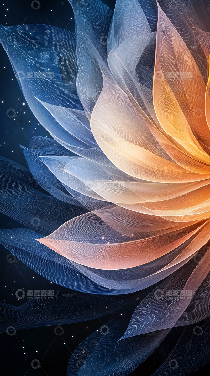 高清大图下载【趣麦麦图】抽象蓝色橙色花瓣