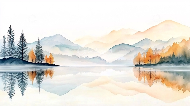 高清大图下载【趣麦麦图】水墨山水风景湖面树木