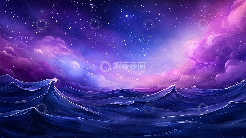 高清大图下载【趣麦麦图】星空下的海浪