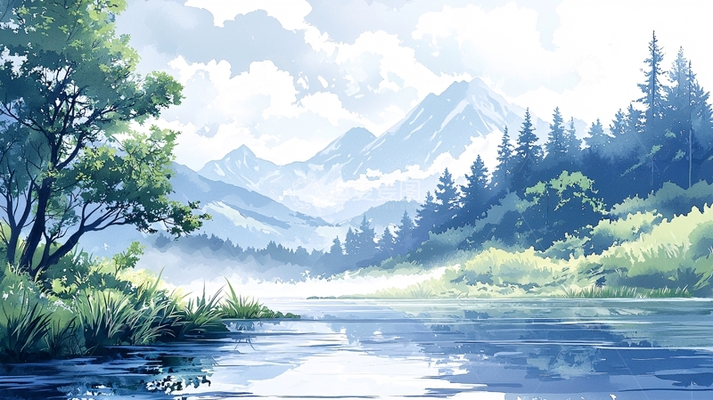 高清大图下载【趣麦麦图】宁静湖畔山水风景画