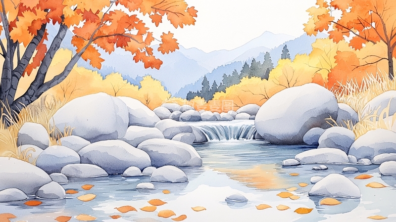 高清大图下载【趣麦麦图】秋日溪流风景画