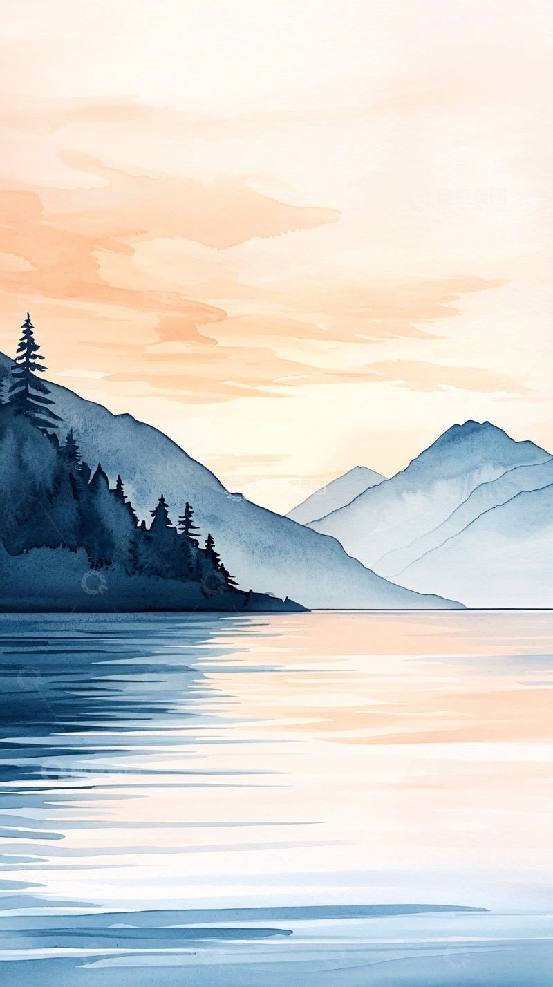 高清大图下载【趣麦麦图】水彩山水风景画