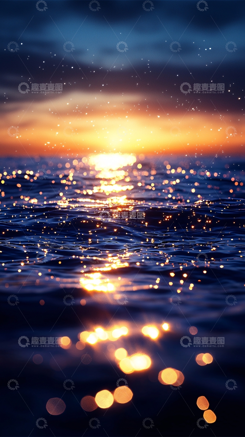 高清大图下载【趣麦麦图】海面日落波光粼粼