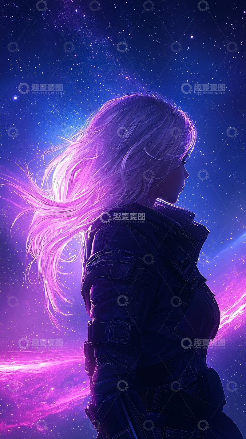 高清大图下载【趣麦麦图】星空背景下的女性背影