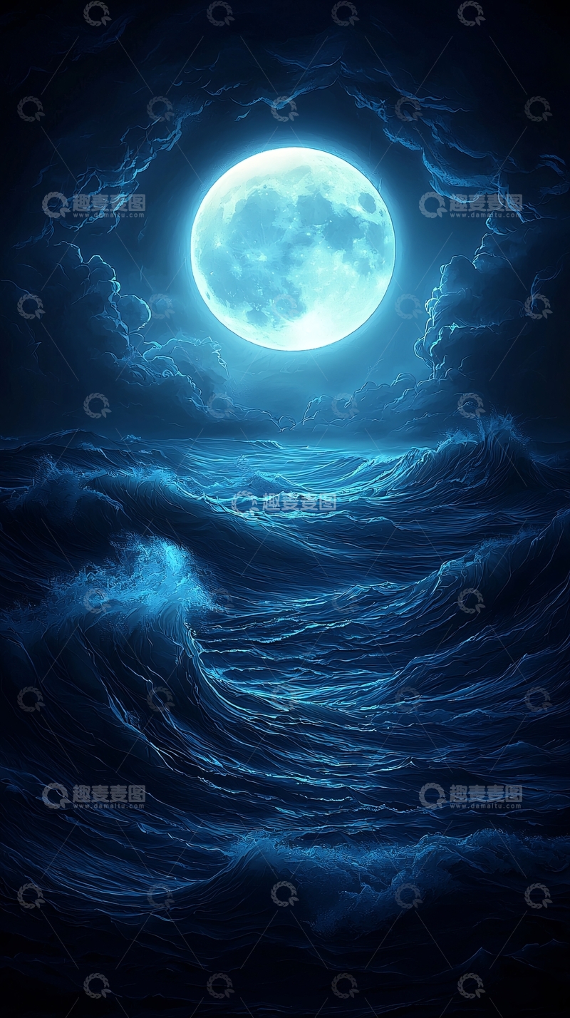 高清大图下载【趣麦麦图】深蓝夜空中的满月