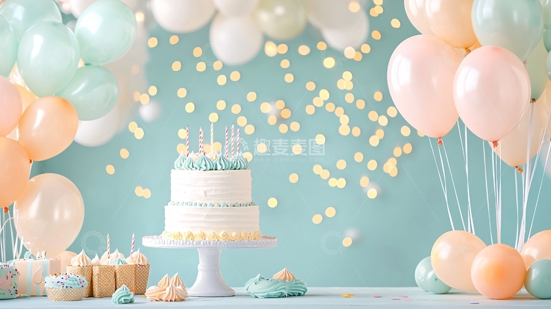高清大图下载【趣麦麦图】生日蛋糕气球背景