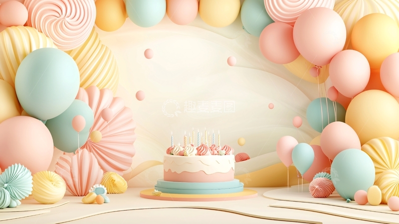 高清大图下载【趣麦麦图】甜美梦幻的粉色气球蛋糕