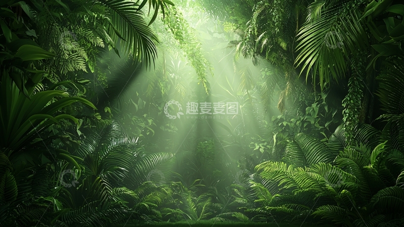 高清大图下载【趣麦麦图】热带雨林阳光穿透树叶