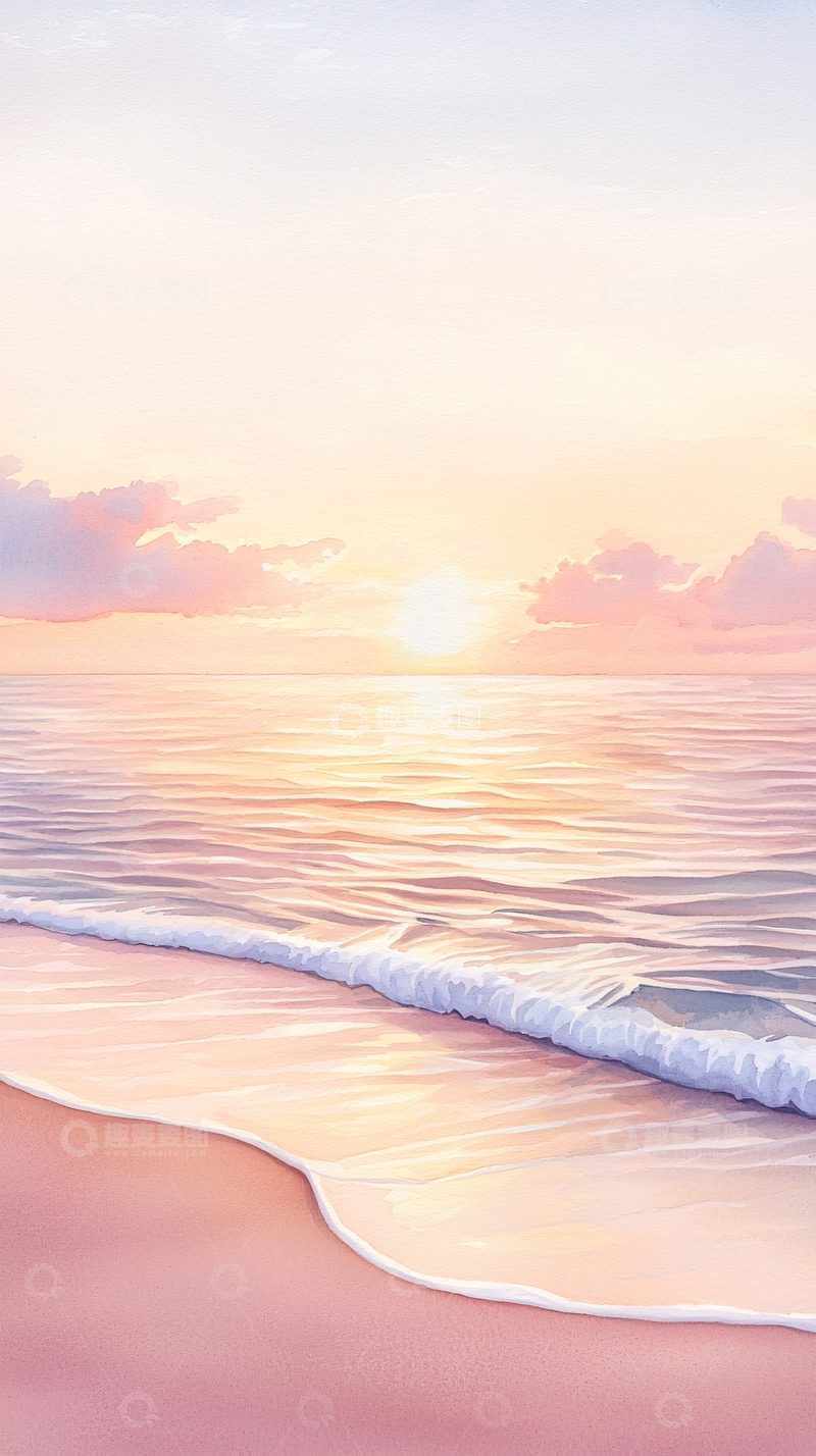 高清大图下载【趣麦麦图】粉色海滩日落唯美氛围