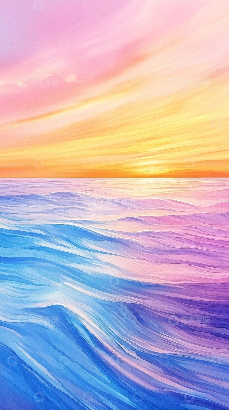 高清大图下载【趣麦麦图】绚丽天空下的平静海面