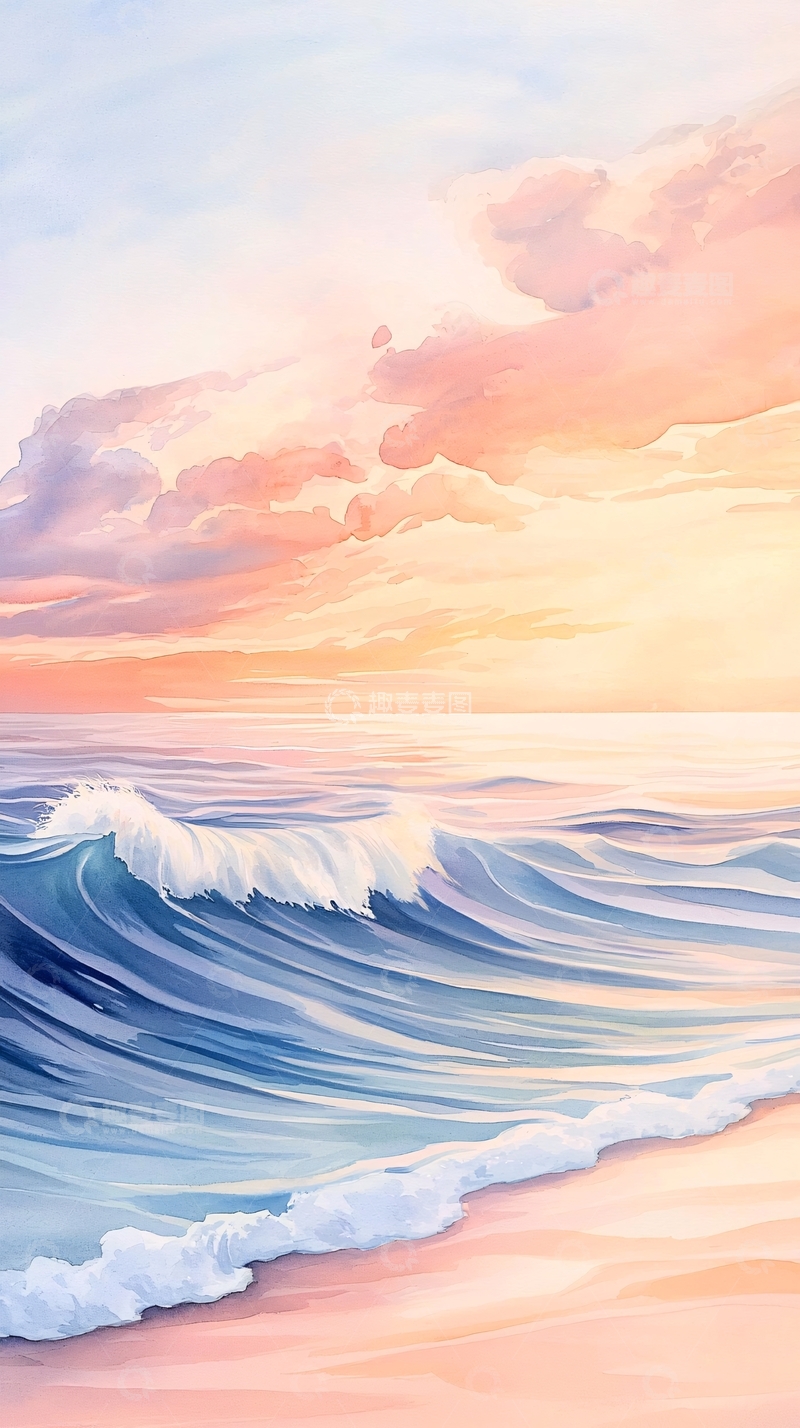 高清大图下载【趣麦麦图】唯美海景日出水彩