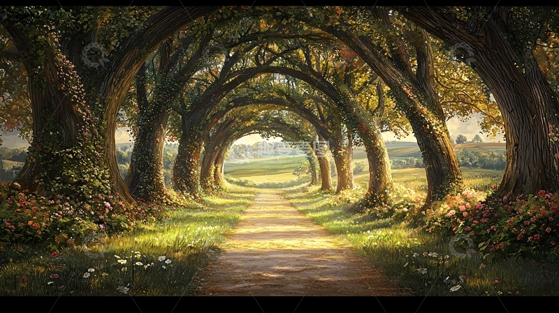 高清大图下载【趣麦麦图】林荫小路阳光明媚