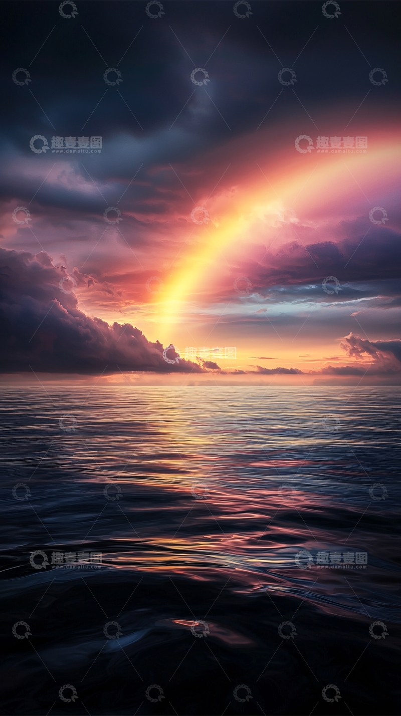高清大图下载【趣麦麦图】海面上的彩虹云霞