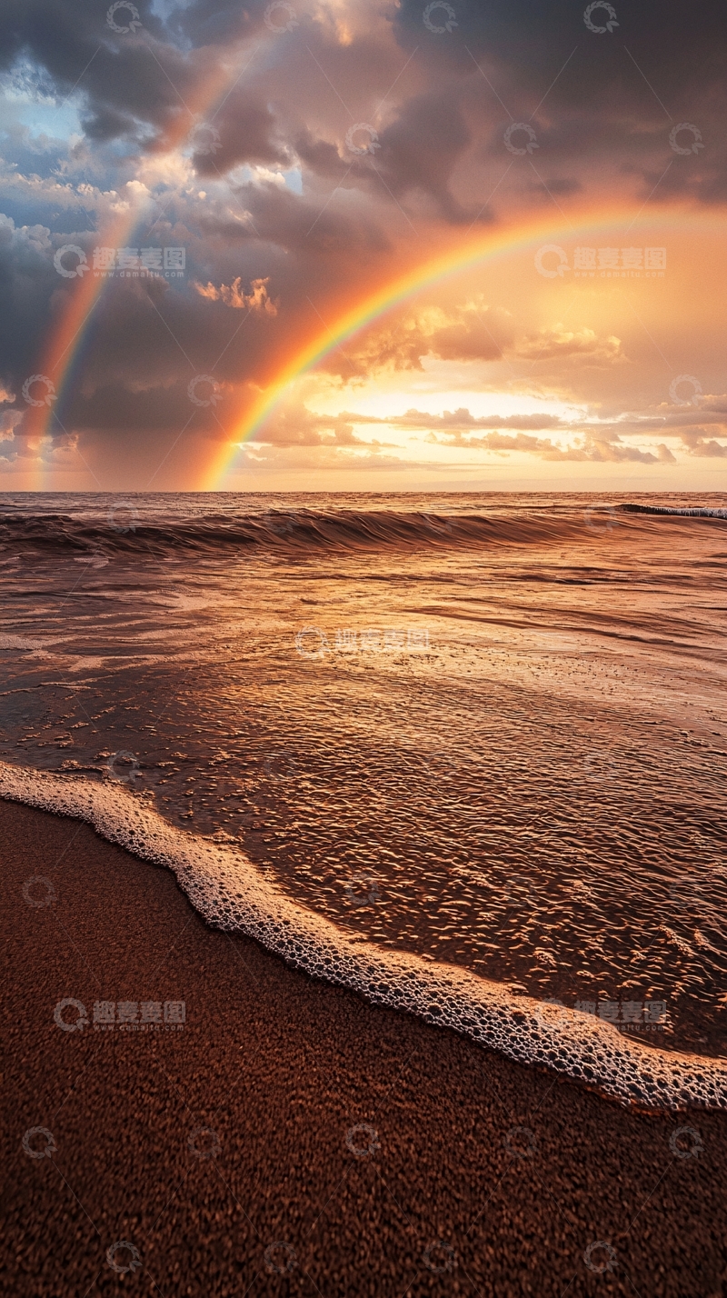 高清大图下载【趣麦麦图】海边双彩虹美景