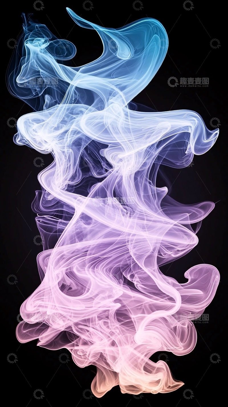 高清大图下载【趣麦麦图】彩色烟雾在黑色背景中飘动