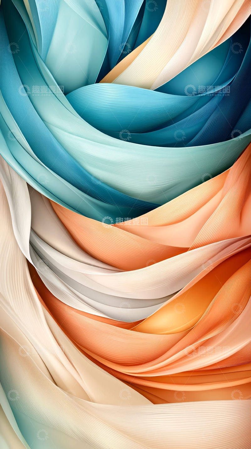 高清大图下载【趣麦麦图】抽象水彩缎带流动