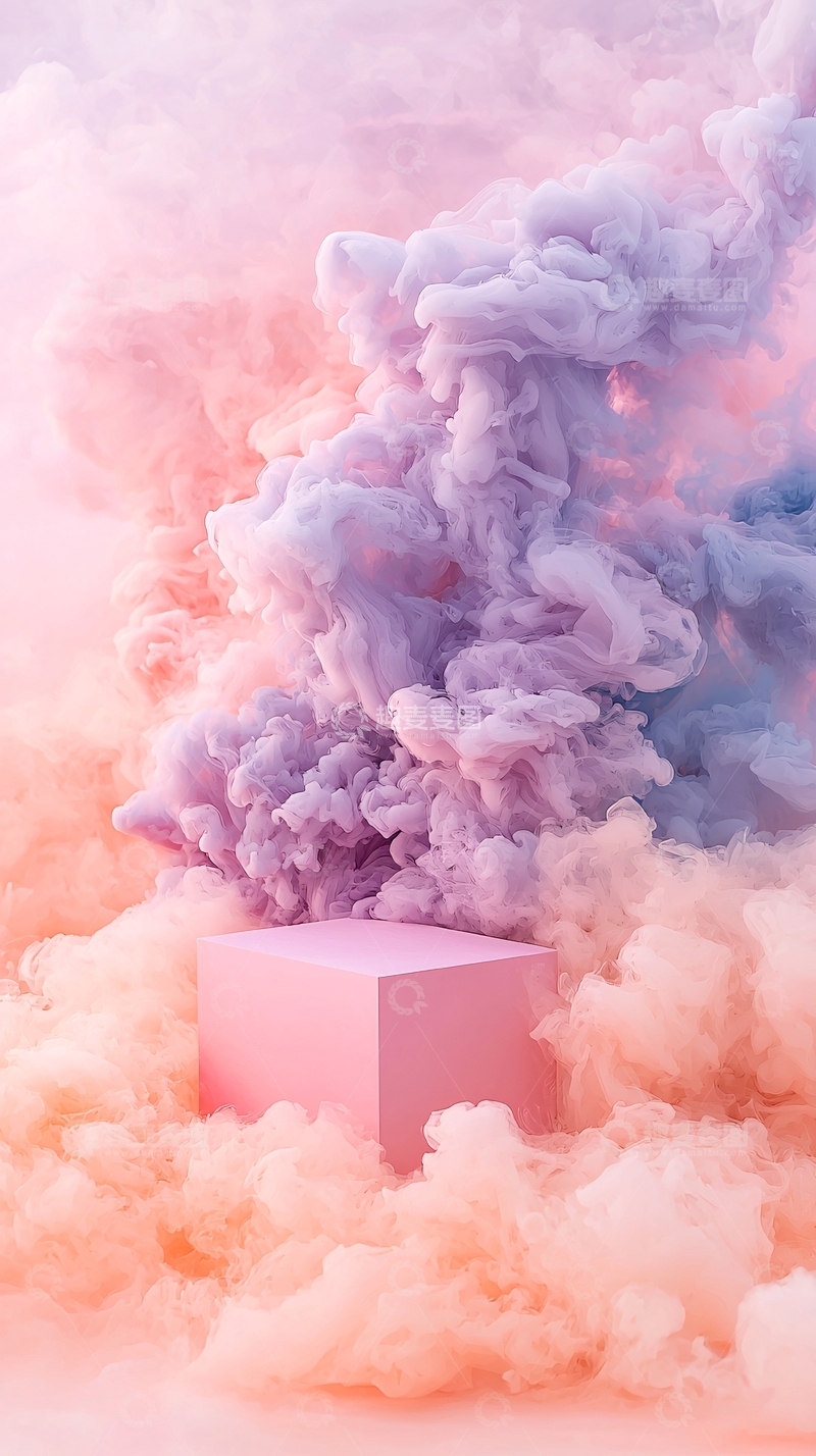 高清大图下载【趣麦麦图】粉色紫色烟雾立方体