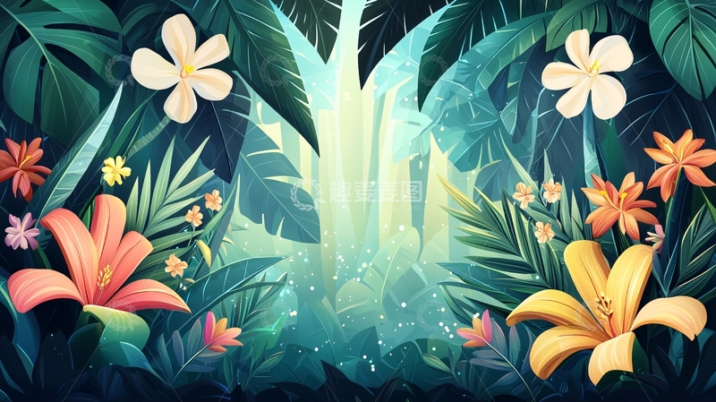 高清大图下载【趣麦麦图】热带丛林风格插画