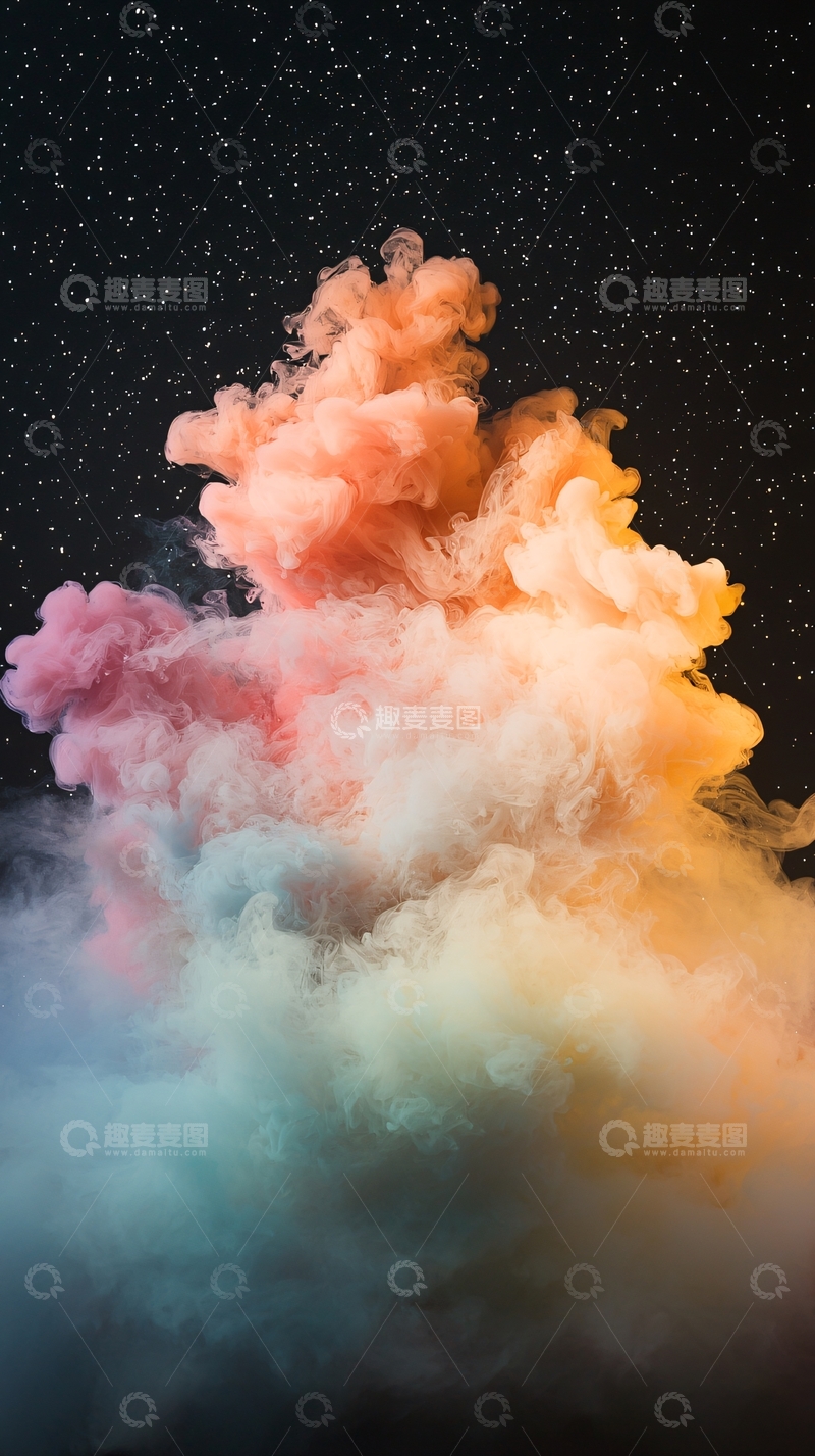 高清大图下载【趣麦麦图】彩色烟雾在星空背景下