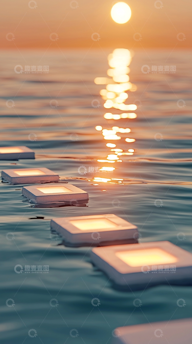高清大图下载【趣麦麦图】海上日落高清图片
