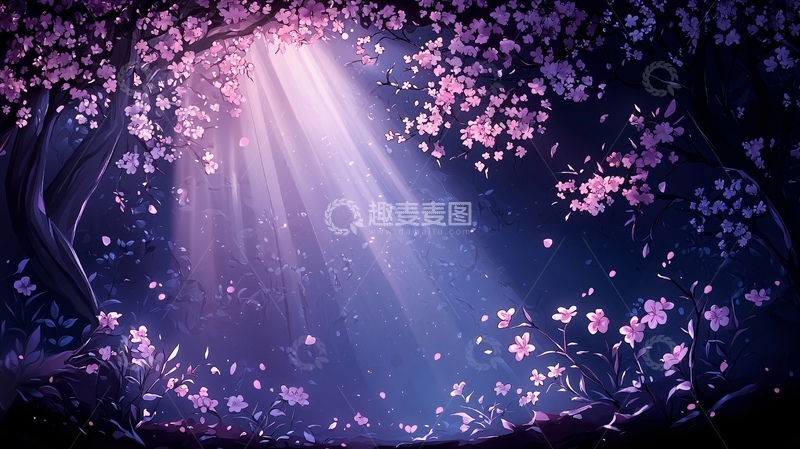 高清大图下载【趣麦麦图】光束穿透花丛的梦幻场景