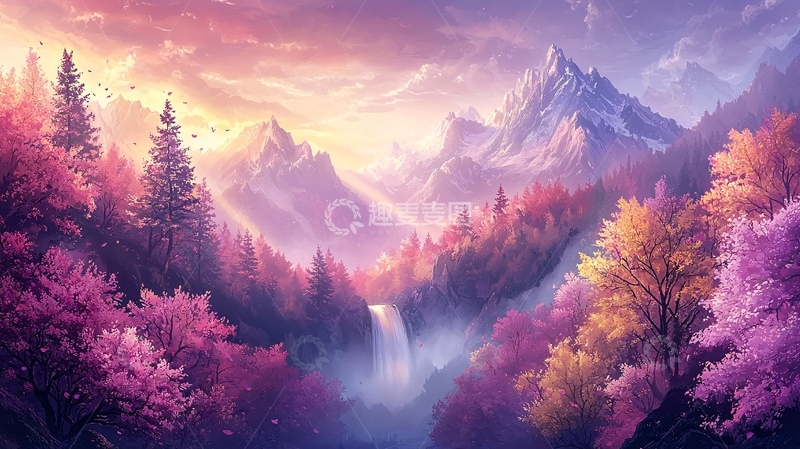 高清大图下载【趣麦麦图】梦幻紫色山水风景