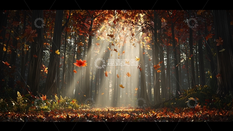 高清大图下载【趣麦麦图】秋日森林阳光穿透