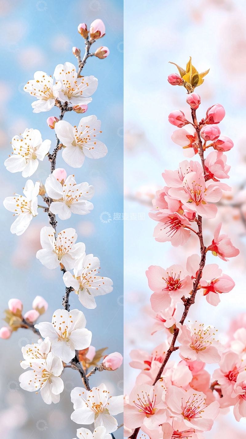高清大图下载【趣麦麦图】粉色白色花朵对比