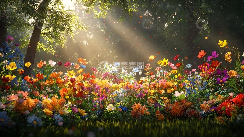 高清大图下载【趣麦麦图】阳光穿过树林的花园