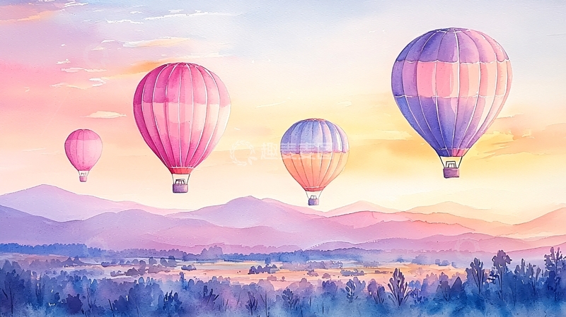 高清大图下载【趣麦麦图】-粉色紫色热气球升空