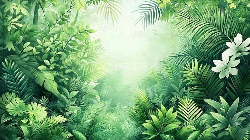 高清大图下载【趣麦麦图】茂密热带植物和花朵