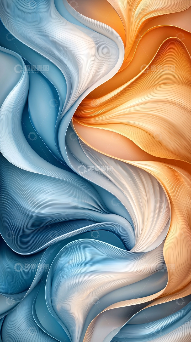 高清大图下载【趣麦麦图】抽象的蓝橙色流动曲线